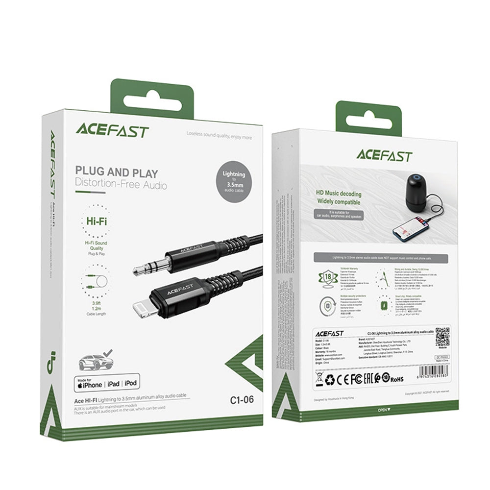 Audio kabel Lightning - 3.5mm Acefast C1-06, 1.2m, Crni