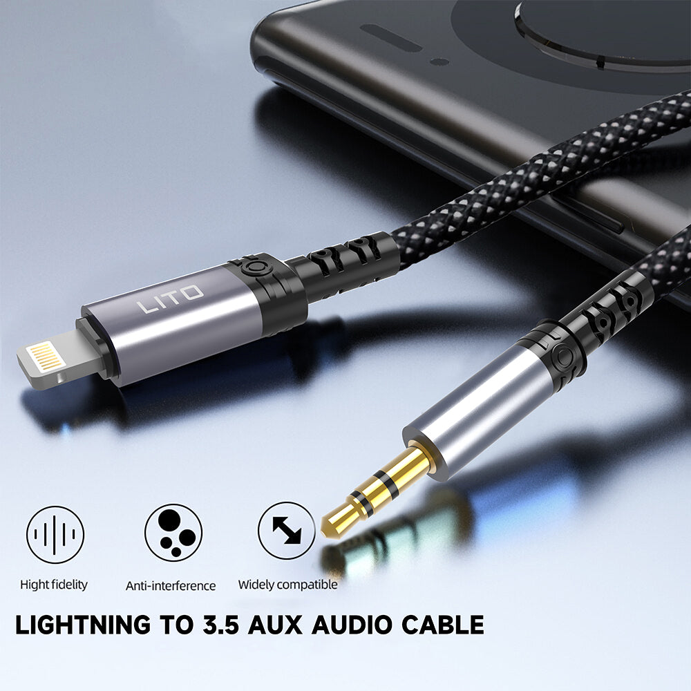 Audio kabel Lightning - 3.5mm Lito LA01L, 1m, Crni