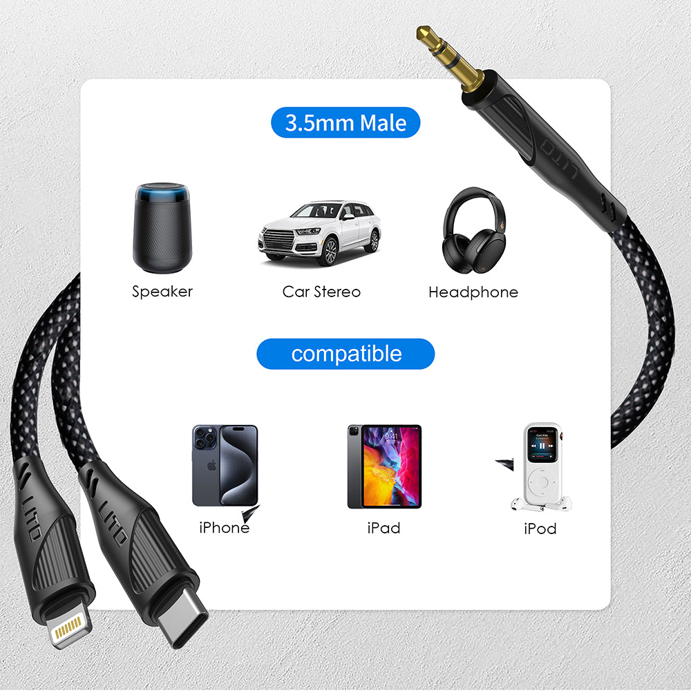 Audio kabel Lightning - 3.5mm Lito LA02, 1m, Crni