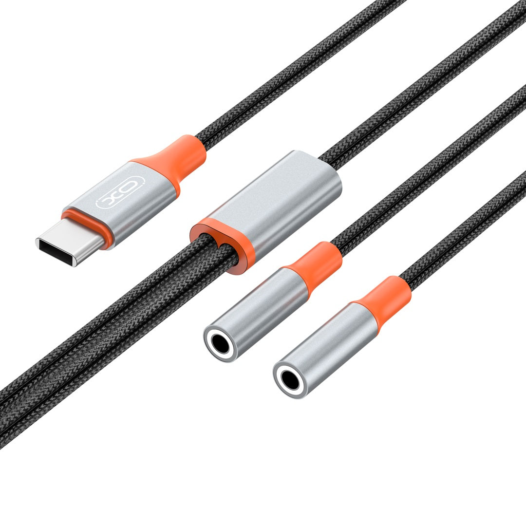 Audio Splitter kabel USB-C - 2 x 3.5mm XO Design NB-R269B 2u1, 1.2m, Crni