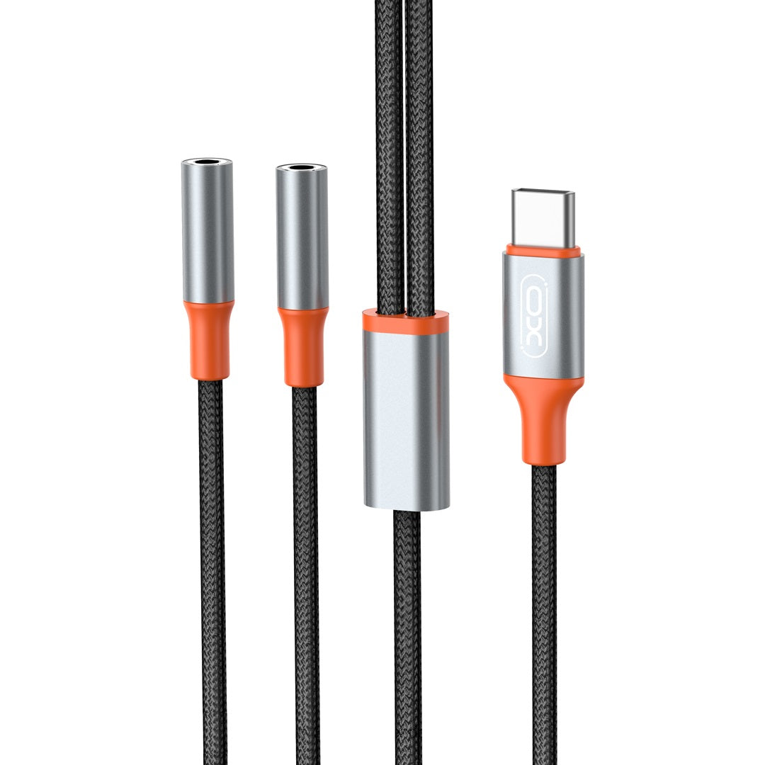 Audio Splitter kabel USB-C - 2 x 3.5mm XO Design NB-R269B 2u1, 1.2m, Crni