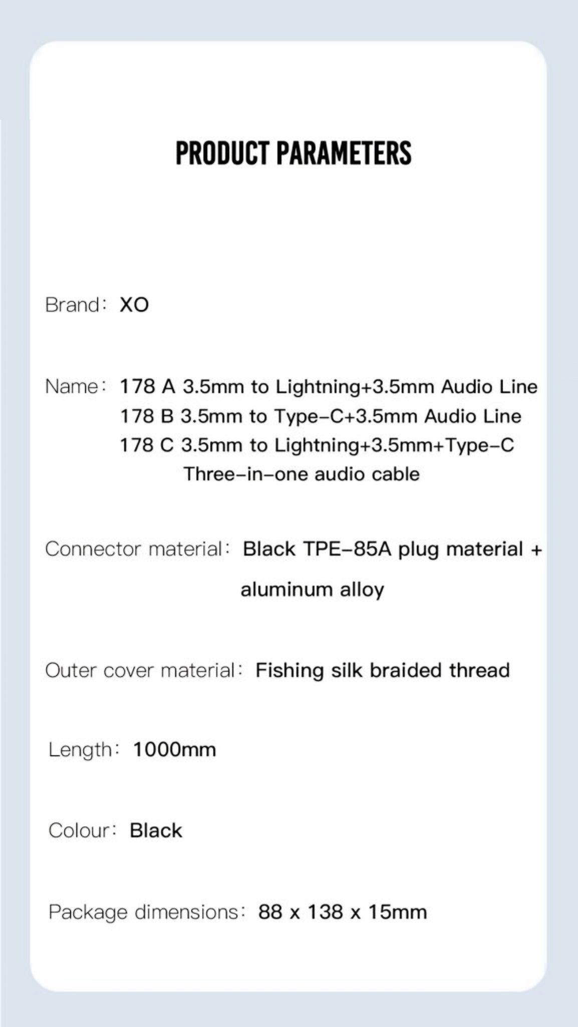 Audio kabel USB-C / 3.5mm - 3.5mm XO Design NB178B, 1m, Crn