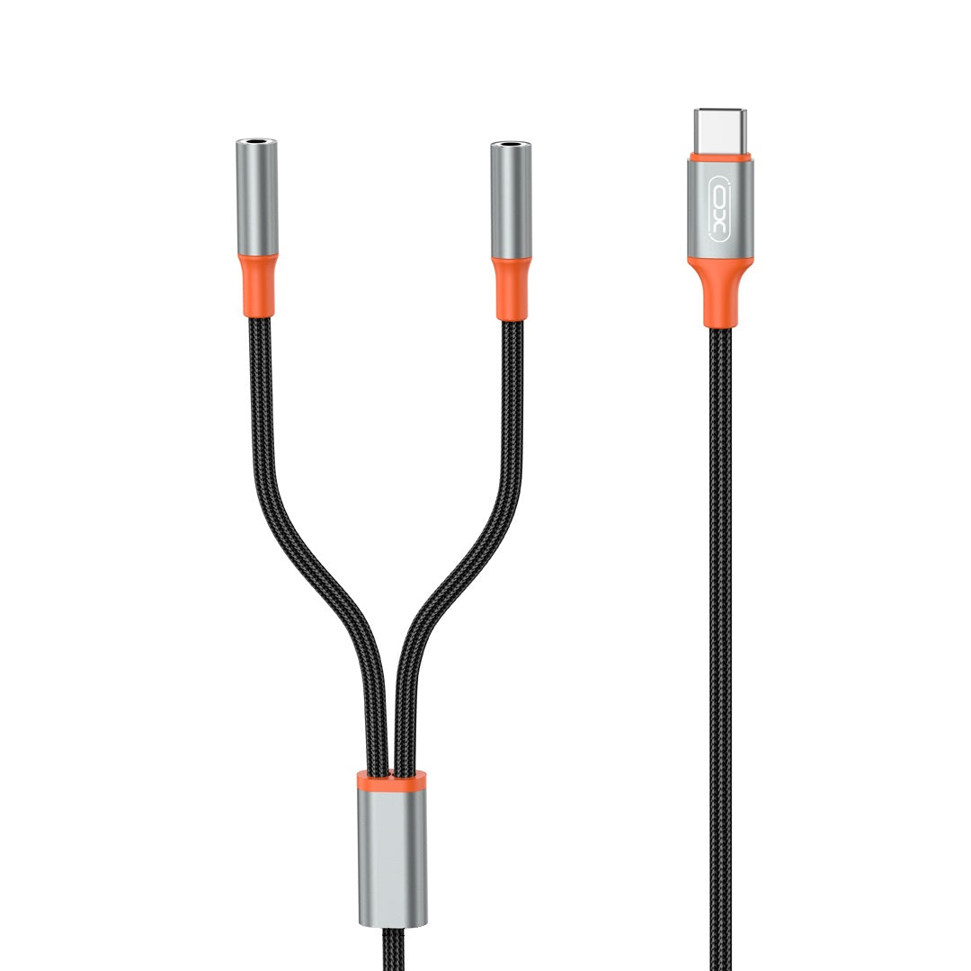 Audio Splitter kabel USB-C - 2 x 3.5mm XO Design NB-R269B 2u1, 1.2m, Crni