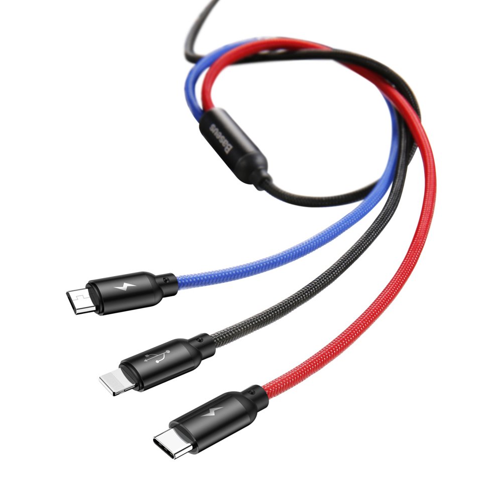 Kabel za punjenje USB-A - Lightning / microUSB / USB-C Baseus Colors 3in1, 20W, 1.2m, Crni CAMLT-BSY01