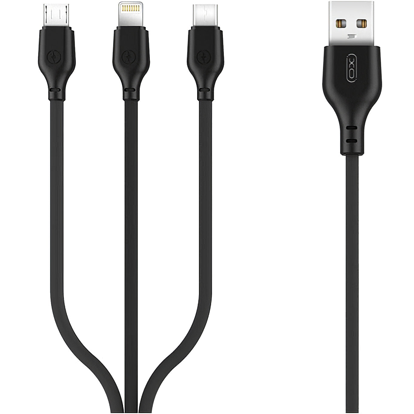 Kabel za punjenje USB-A - Lightning / microUSB / USB-C XO Design NB103 3u1, 10W, 1m, Crni