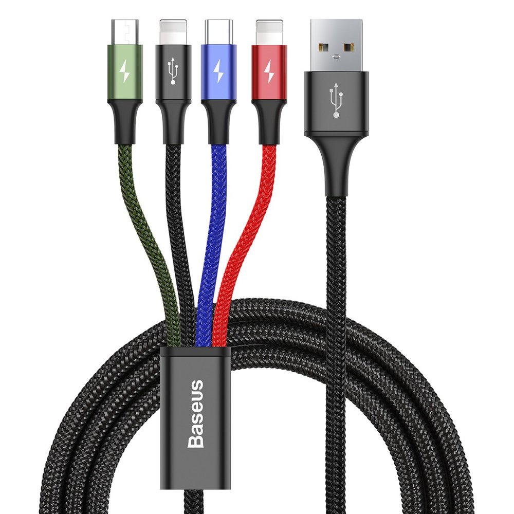 Kabel za punjenje USB-A - 2 x Lightning / microUSB / USB-C Baseus Rapid 4u1, 20W, 1.2m, Crni CA1T4-A01