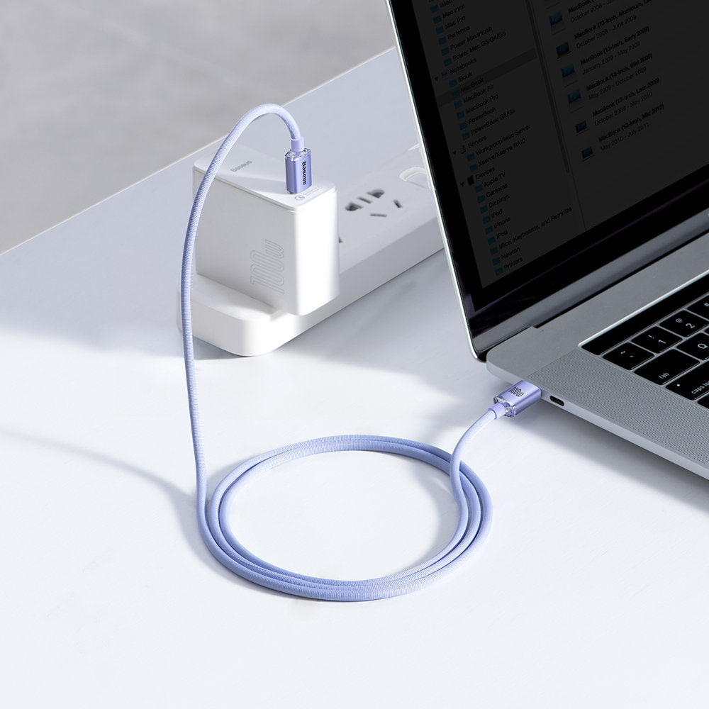 Kabel za Prijenos Podataka i Punjenje USB-C - USB-C Baseus Crystal Shine Series, 100W, 1.2m, Ljubičasti CAJY000605