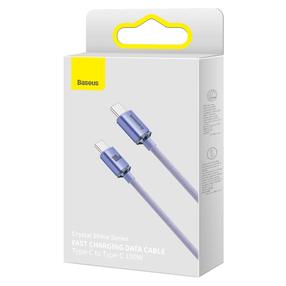 Kabel za Prijenos Podataka i Punjenje USB-C - USB-C Baseus Crystal Shine Series, 100W, 2m, Ljubičasti CAJY000705