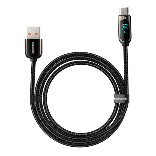 Kabel za Prijenos Podataka i Punjenje USB-A - USB-C Baseus Display, 66W, 2m, Crni CASX020101