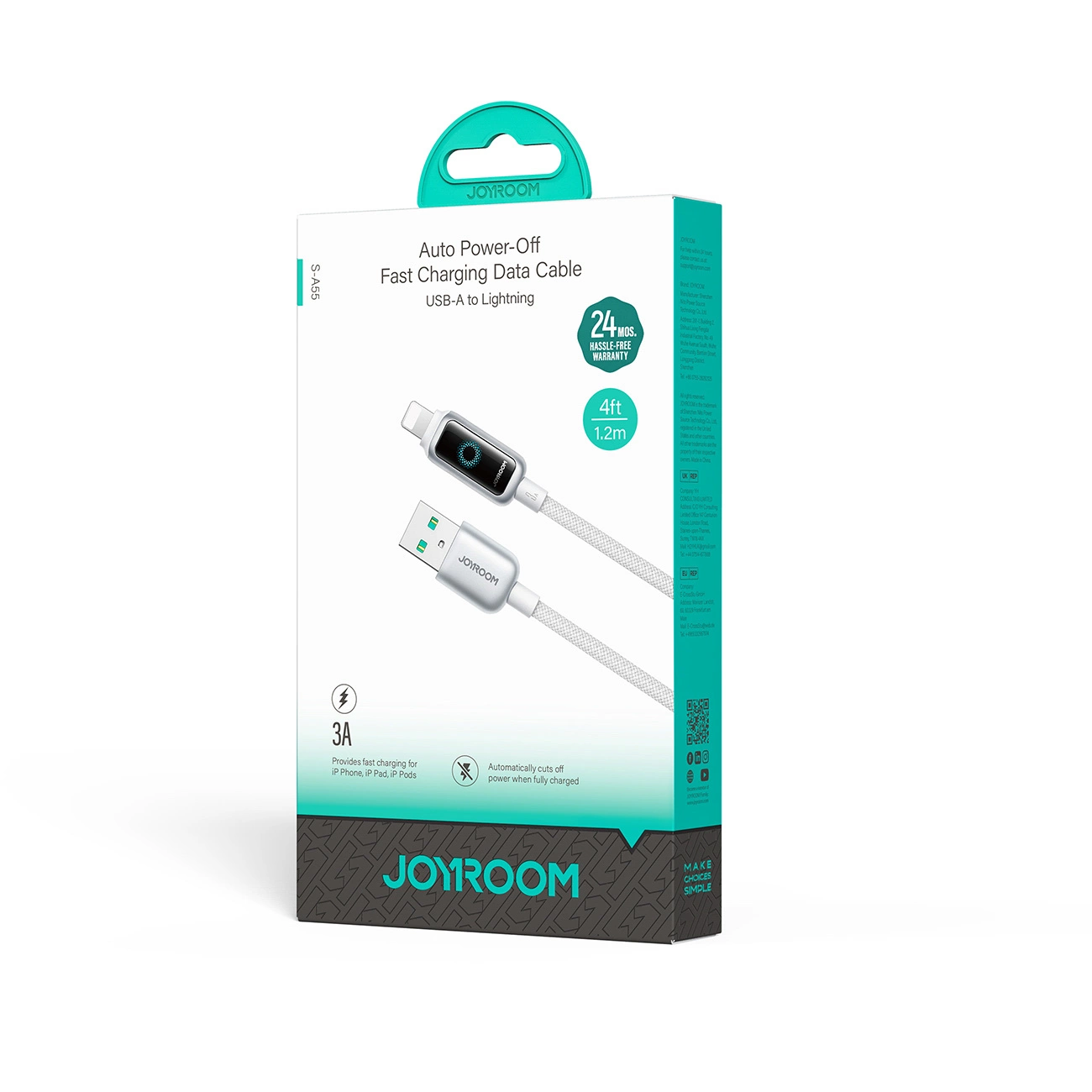 Kabel za podatke i punjenje USB-A - Lightning Joyroom S-A55 StarFlight Display, 18W, 1.2m, Bijeli