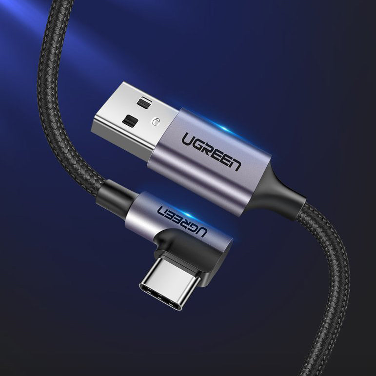 Kabel za podatke i punjenje USB-A - USB-C UGREEN US284 Angled, 18W, 1m, Sivi
