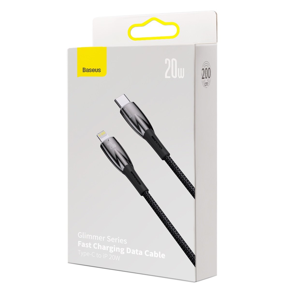 Kabel za Prijenos Podataka i Punjenje USB-C - Lightning Baseus Glimmer Series, 20W, 2m, Crni CADH000101