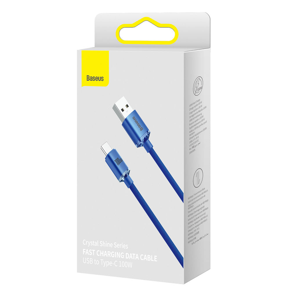 Kabel za Prijenos Podataka i Punjenje USB-A - USB-C Baseus Crystal Shine Series, 100W, 2m, Plavi CAJY000503