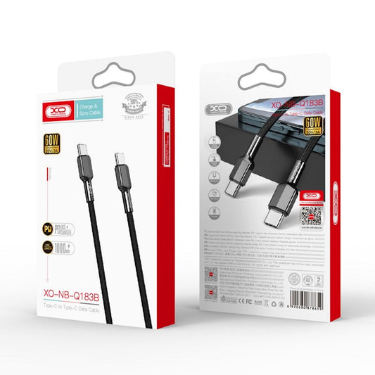 Kabel za podatke i punjenje USB-C - USB-C XO Design NB183B, 60W, 1m, Crni