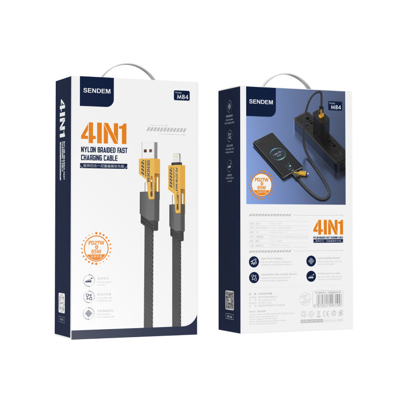 Kabel za Prijenos Podataka i Punjenje USB-A / USB-C - Lightning / microUSB Sendem M84 2u1, 65W, 1m, Žuti