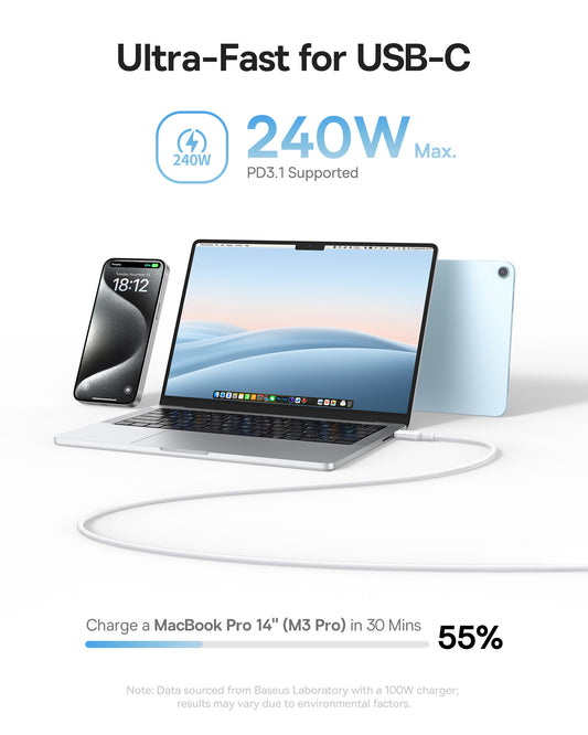 Kabel za podatke i punjenje USB-C - USB-C Baseus PicoGo, 240W, 1m, Bijeli P10376800211-00