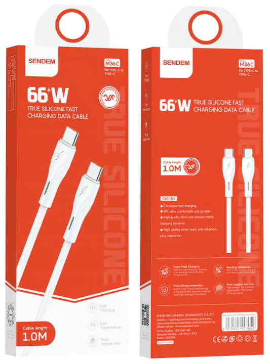 USB-C kabel za prijenos podataka i punjenje - USB-C Sendem M36C, 66W, 1m, Bijeli