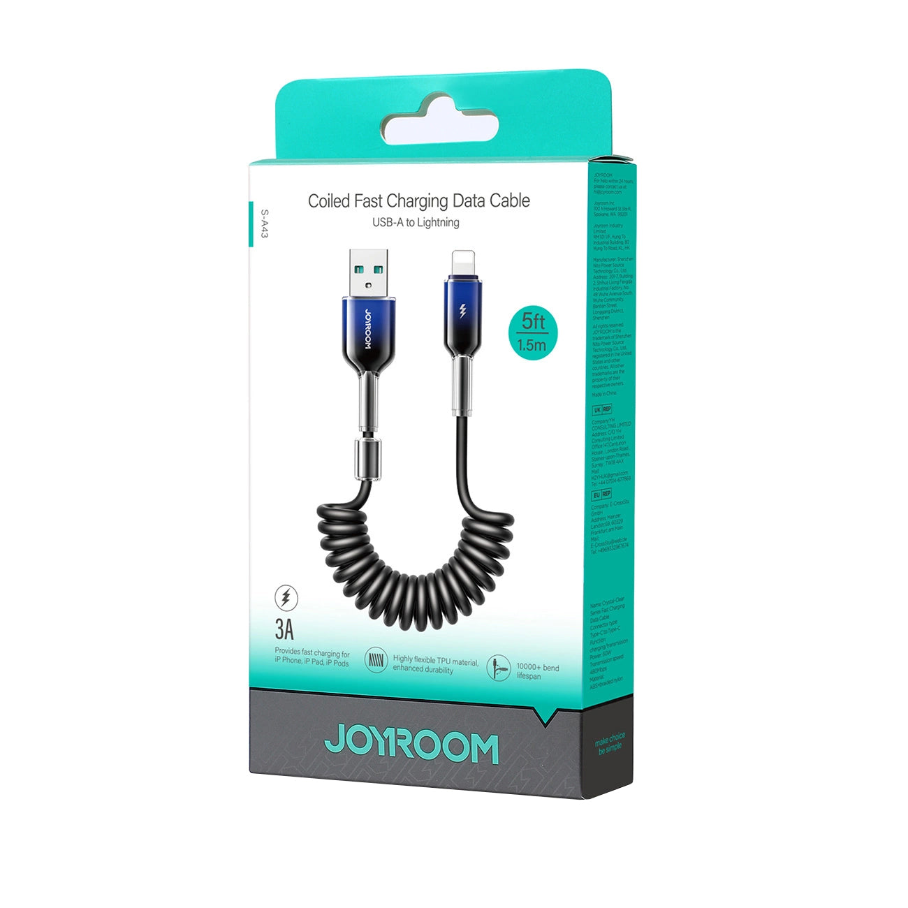 Kabel za prijenos podataka i punjenje USB-A - Lightning Joyroom S-A43 Crystal, 18W, 1.5m, Crni