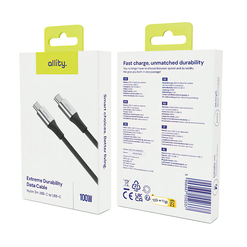 Kabel za podatke i punjenje USB-C - USB-C Allity. AUC-01, 100W, 1m, Crna