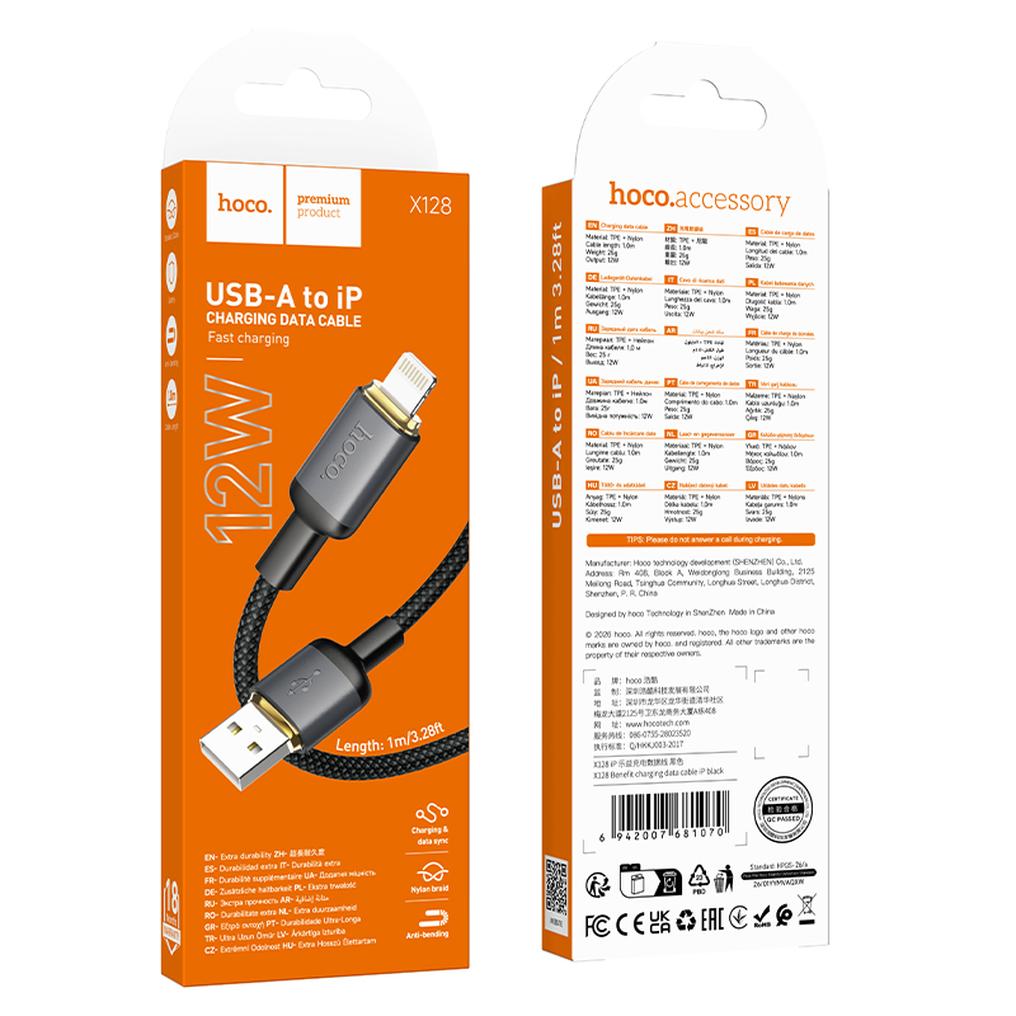 Kabel za prijenos podataka i punjenje USB-A - Lightning HOCO X128 Benefit, 12W, 1m, Crni