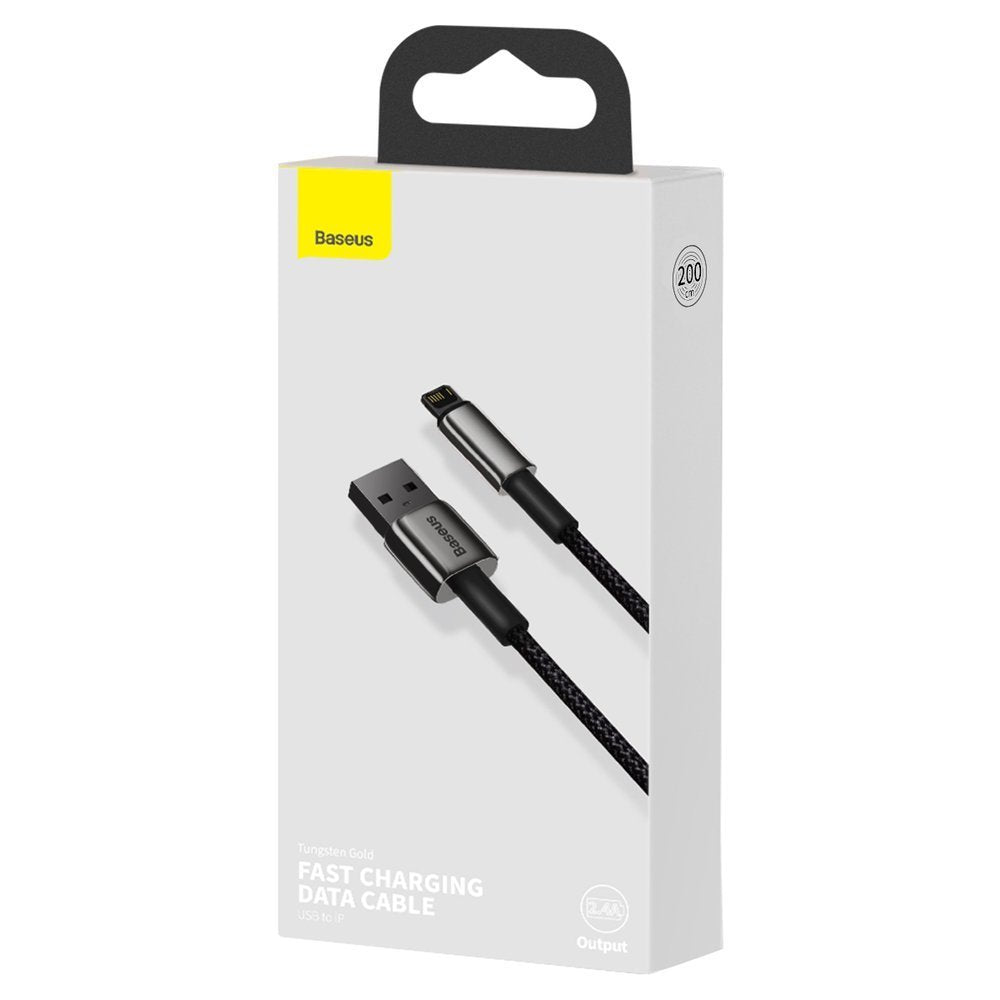 Kabel za Prijenos Podataka i Punjenje USB na Lightning Baseus Tungsten Gold, 2m, 2.4A, Crni CALWJ-A01
