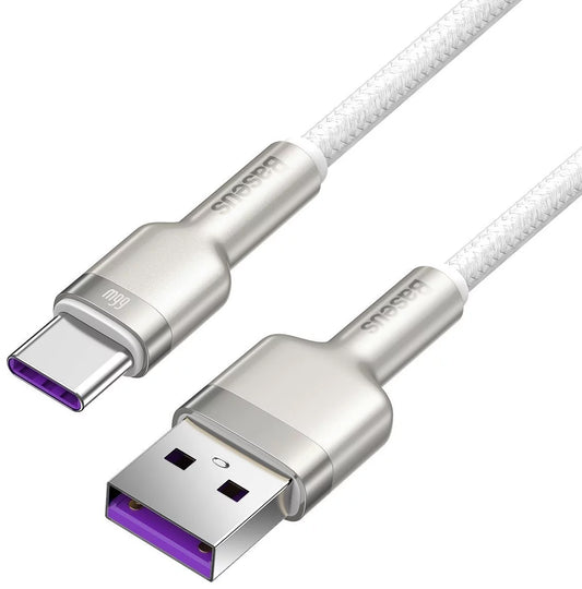 Kabel za Prijenos Podataka i Punjenje USB-A - USB-C Baseus Cafule Metal Series, 66W, 1m, Bijeli CAKF000102