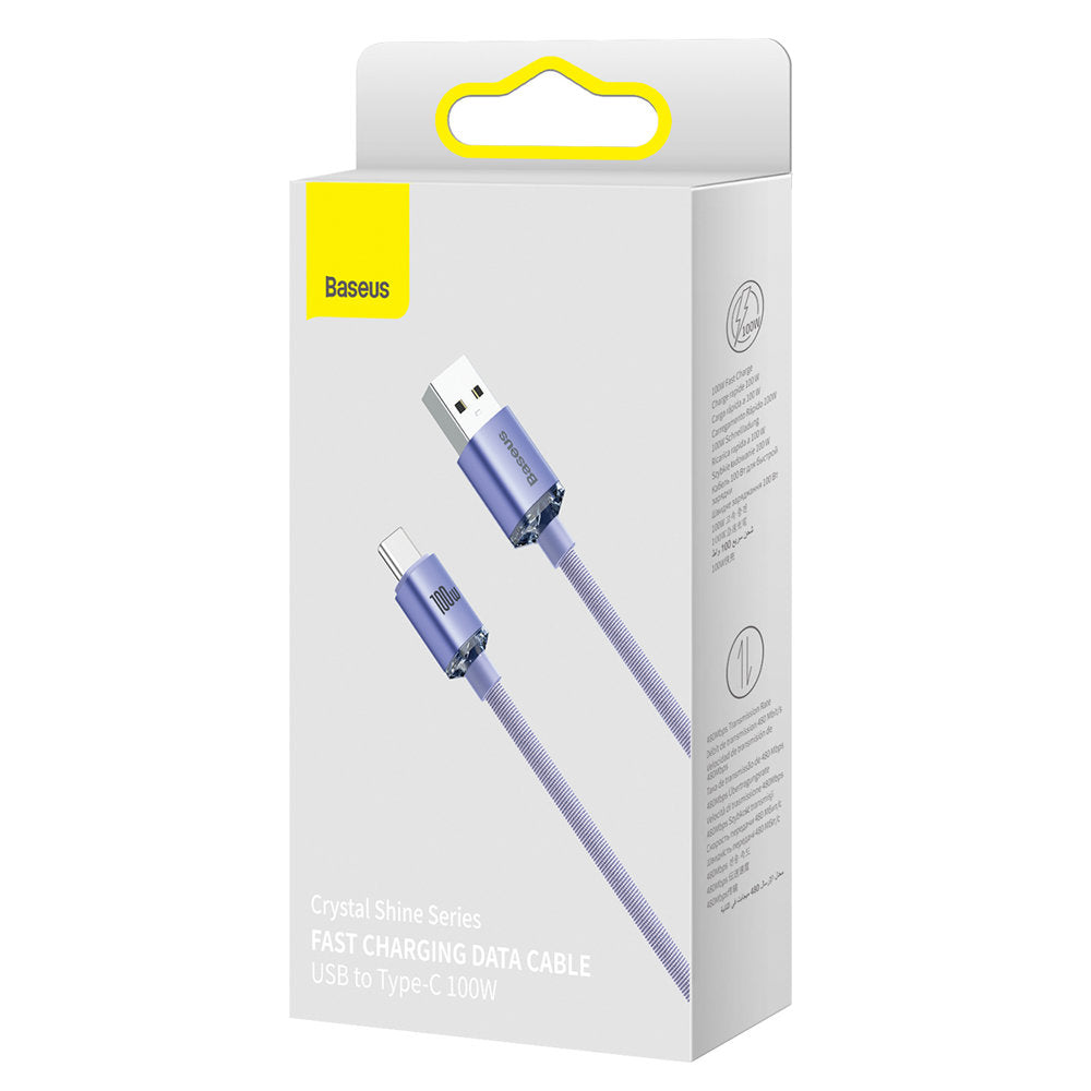 Kabel za podatke i punjenje USB-A - USB-C Baseus Crystal Shine Series, 100W, 2m, Ljubičasti CAJY000505