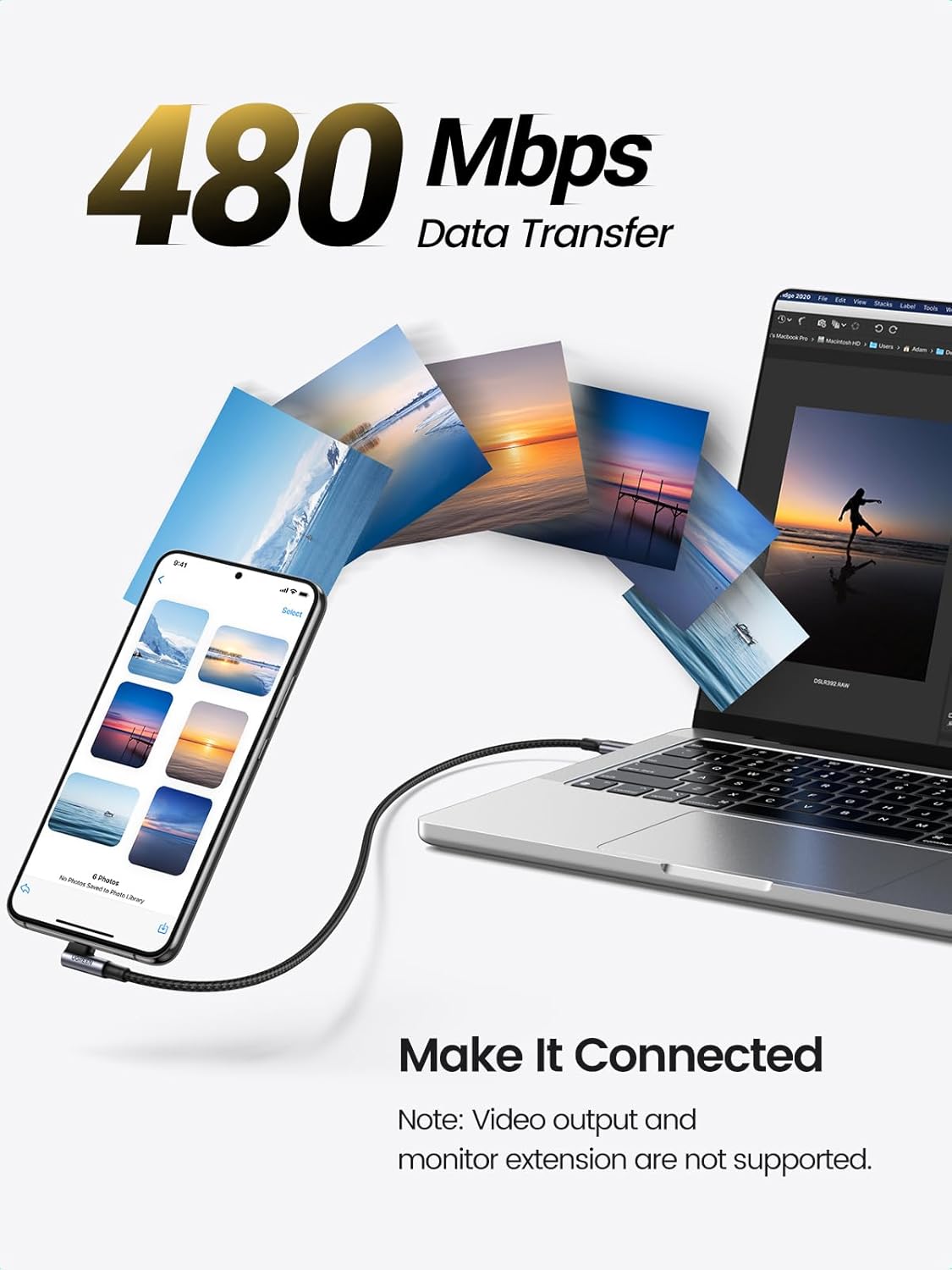 USB-C - USB-C kabel za prijenos podataka i punjenje UGREEN US334 Angled, 100W, 1m, Crni