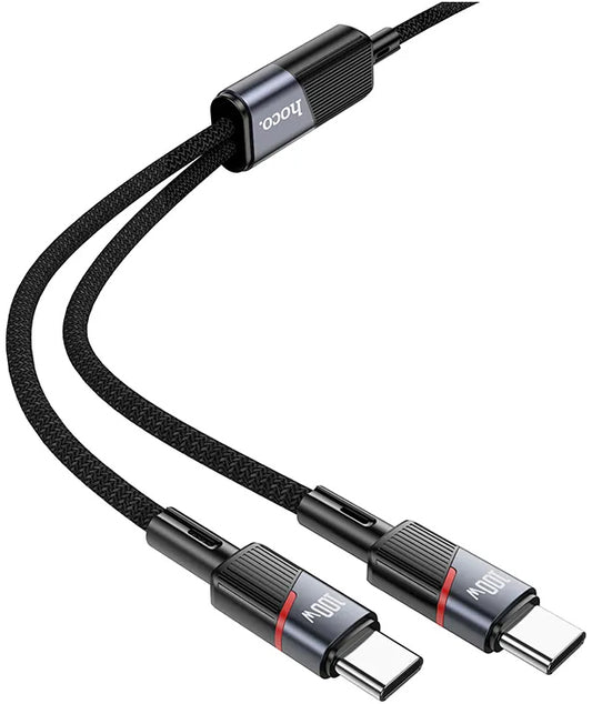 USB-C kabel za podatke i punjenje - 2 x USB-C HOCO U139 2u1, 100W, 1.2m, Crni