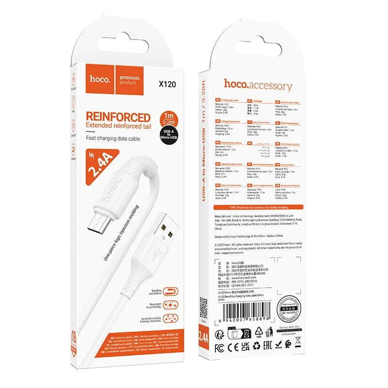 Kabel za podatke i punjenje USB-A - microUSB HOCO X120, 18W, 1m, Bijeli
