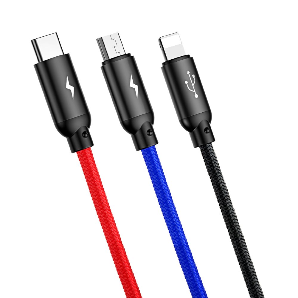 Kabel za punjenje USB-A - Lightning / microUSB / USB-C Baseus Colors 3in1, 20W, 1.2m, Crni CAMLT-BSY01