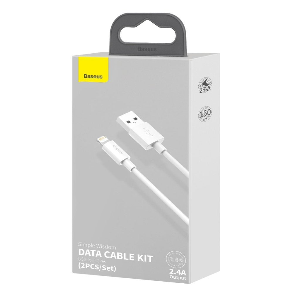 Kabel za Prijenos Podataka i Punjenje USB-A - Lightning Baseus Simple Wisdom, 18W, 1.5m, Set od 2 komada, Bijeli TZCALZJ-02