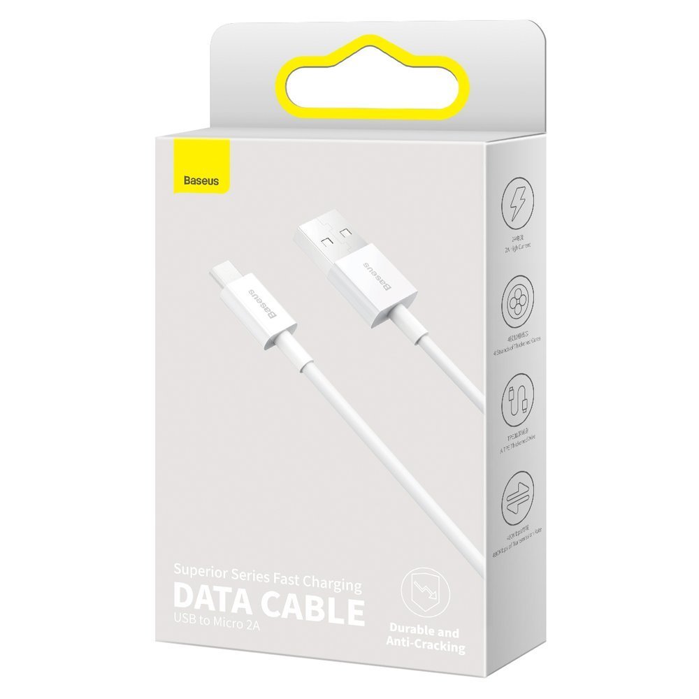 Kabel za podatke i punjenje USB-A - microUSB Baseus Superior Series, 18W, 2m, Bijeli CAMYS-A02