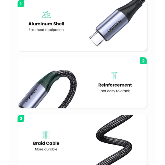 Kabel za Prijenos Podataka i Punjenje USB-C - USB-C UGREEN US355, 100W, 1m, Crni