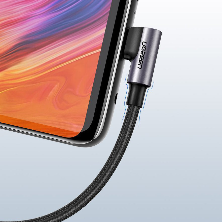 Kabel za podatke i punjenje USB-A - USB-C UGREEN US284 Angled, 18W, 1m, Sivi