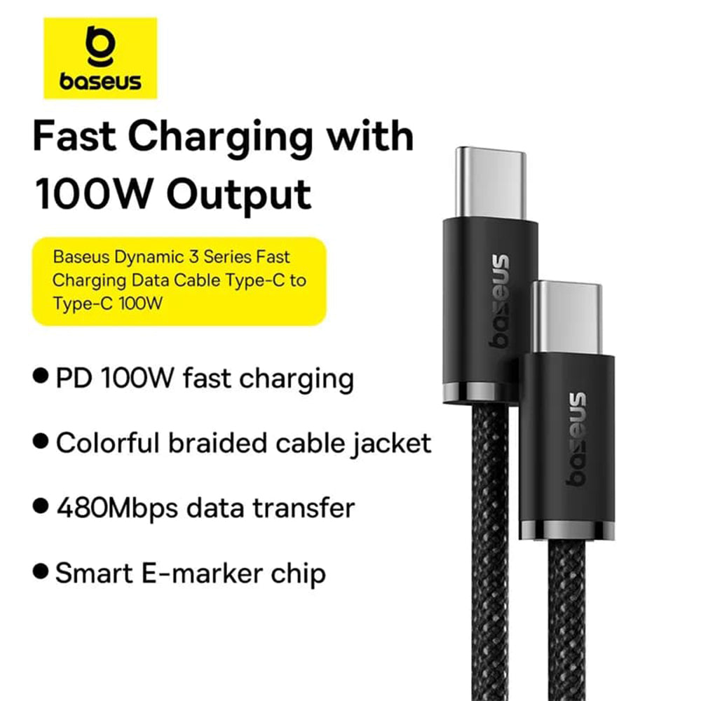 Kabel za Prijenos Podataka i Punjenje USB-C - USB-C Baseus Dynamic 3 Series, 100W, 2m, Crni P10367000111-01