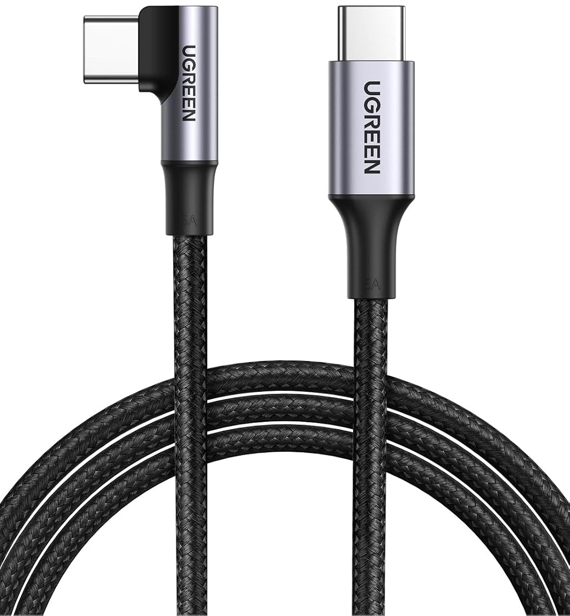 USB-C - USB-C kabel za prijenos podataka i punjenje UGREEN US334 Angled, 100W, 1m, Crni