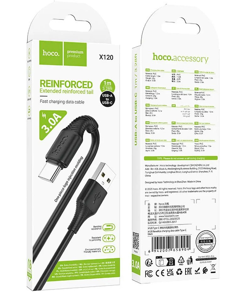 Kabel za podatke i punjenje USB-A - USB-C HOCO X120, 60W, 1m, Crni