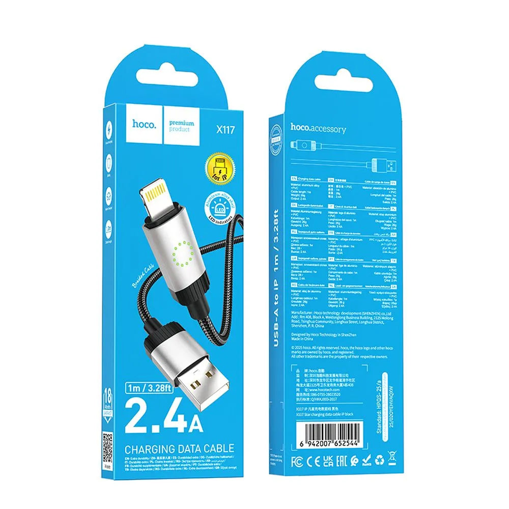 Kabel za podatke i punjenje USB-A - Lightning HOCO X117, 18W, 1m, Crni