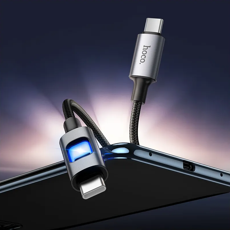 USB-C - USB-C HOCO U144 Led kabel za prijenos podataka i punjenje, 60W, 1.2m, Crna