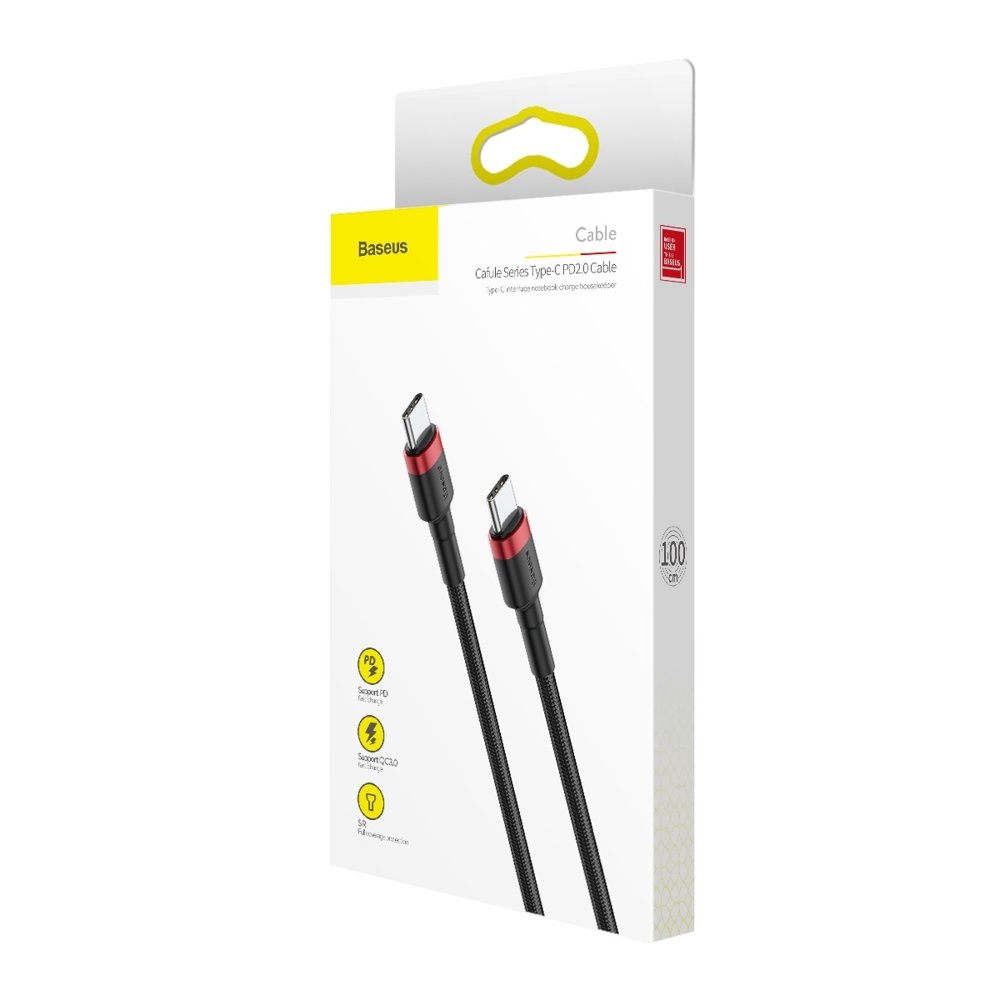 Kabel za Prijenos Podataka i Punjenje USB-C - USB-C Baseus Cafule, 60W, 1m, Crveni CATKLF-G91