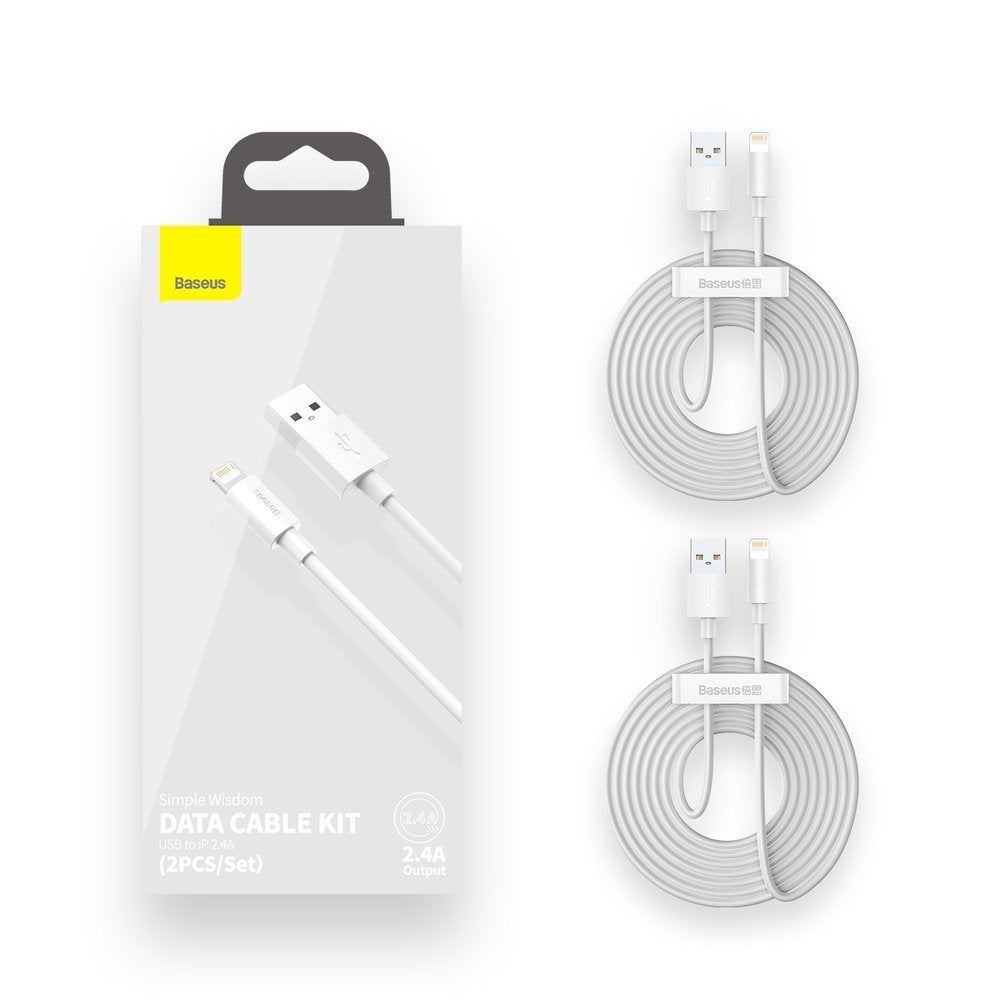Kabel za Prijenos Podataka i Punjenje USB-A - Lightning Baseus Simple Wisdom, 18W, 1.5m, Set od 2 komada, Bijeli TZCALZJ-02