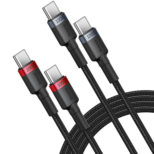 Kabel za Prijenos Podataka i Punjenje USB-C - USB-C Baseus Cafule, 100W, 2m, Crveni, Set od 2 komada