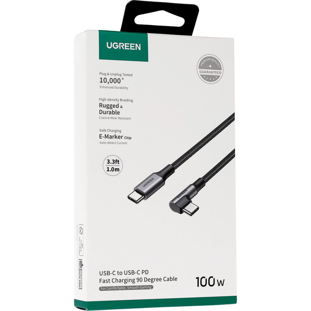 USB-C - USB-C kabel za prijenos podataka i punjenje UGREEN US334 Angled, 100W, 1m, Crni