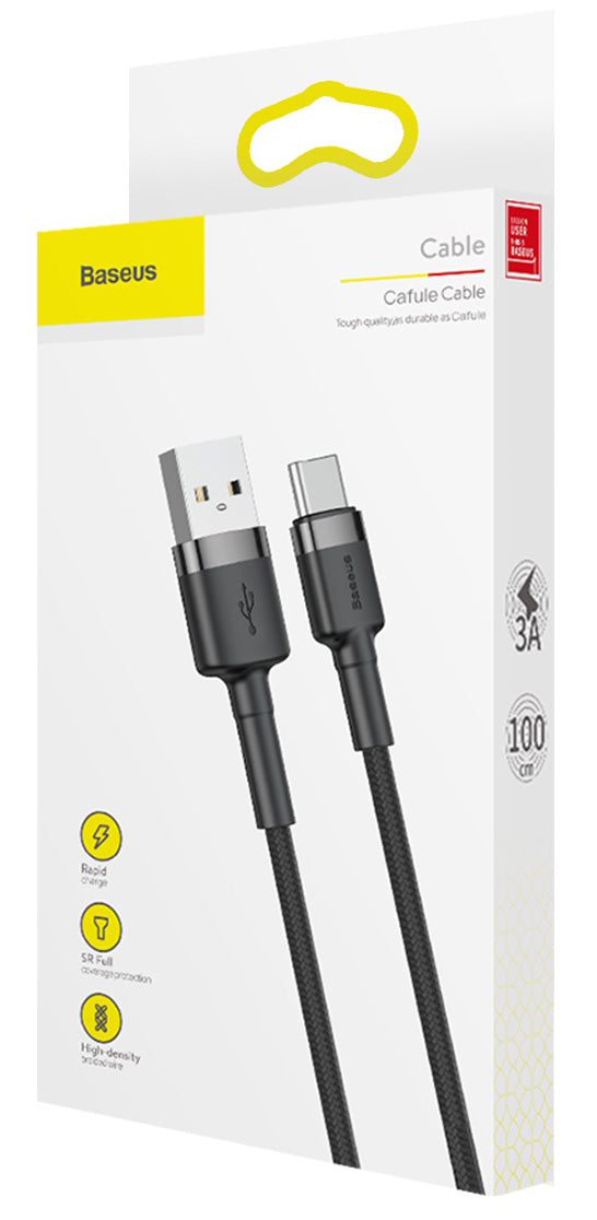 Kabel za prijenos podataka i punjenje USB-A - USB-C Baseus Cafule, 60W, 1m, Sivi CATKLF-BG1