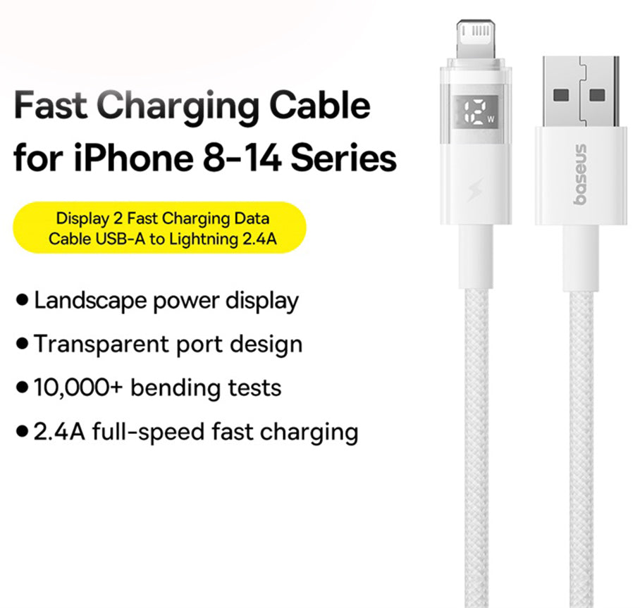 Kabel za podatke i punjenje USB-A - Lightning Baseus Display 2, 18W, 2m, Bijeli P10382700211-01