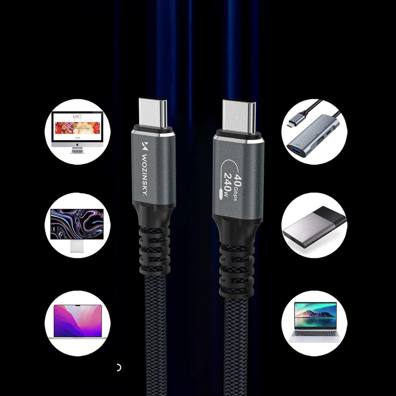 Kabel za prijenos podataka i punjenje USB-C - USB-C WZK WPS-UY42S, 240W, 2m, Crni