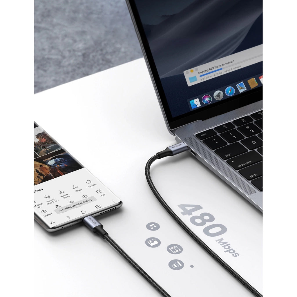 Kabel za prijenos podataka i punjenje USB-C - USB-C UGREEN US316, 100W, 0.5m, Sivi