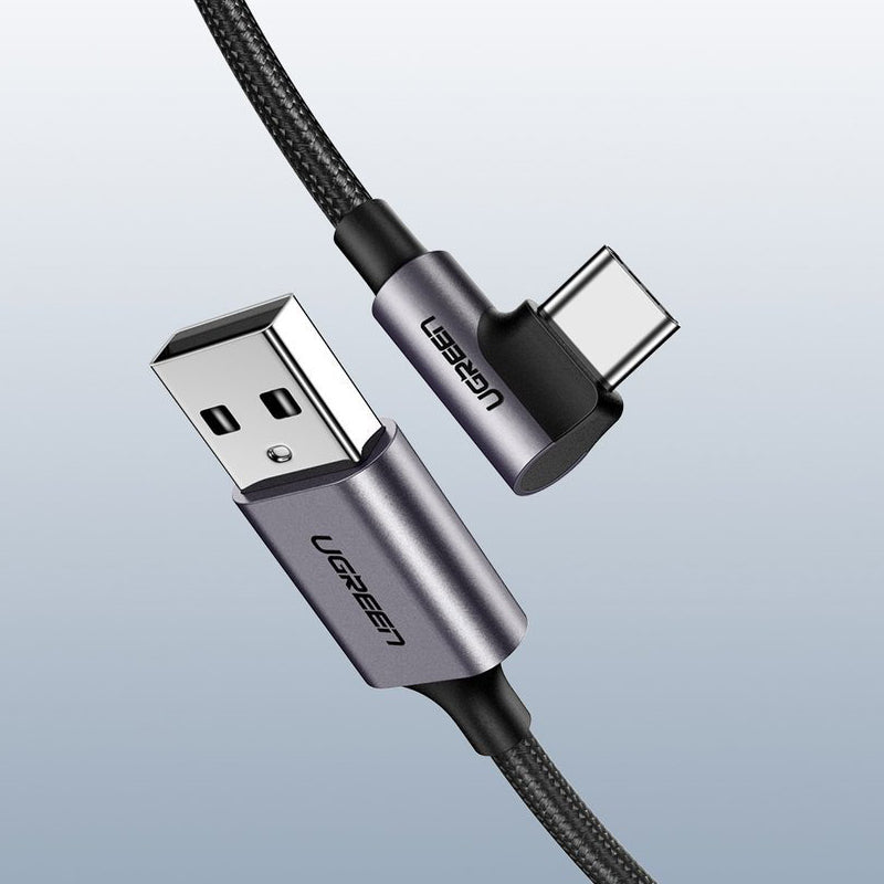 Kabel za podatke i punjenje USB-A - USB-C UGREEN US284 Angled, 18W, 1m, Sivi