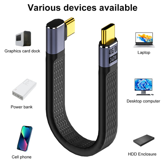 Kabel za prijenos podataka i punjenje USB-C - USB-C OEM Angled 8K Video Version 3, 240W, 0.15m, Crni
